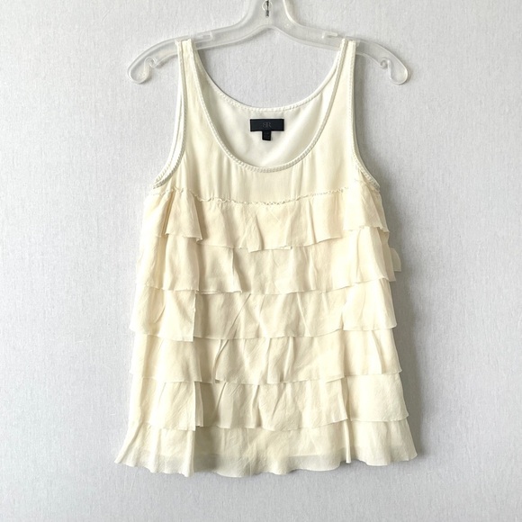 Banana Republic Silk Ivory Cream Ruffle Tank Top - Picture 1 of 5